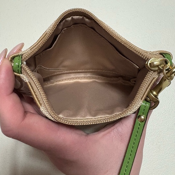 Coach Beige and Green Wristlet - Picture 3 of 6